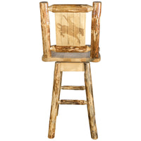 Thumbnail for montana woodworks glacier country collection barstool with back and swivel with laser engraved bronc design mwgcbswsnrlzbronc back