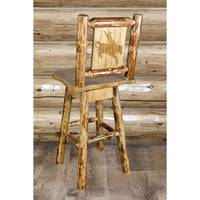 Thumbnail for montana woodworks glacier country collection barstool with back and swivel with laser engraved bronc design mwgcbswsnrlzbronc indoor