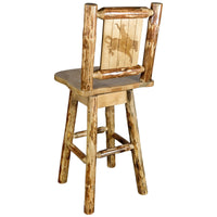 Thumbnail for montana woodworks glacier country collection barstool with back and swivel with laser engraved bronc design mwgcbswsnrlzbronc
