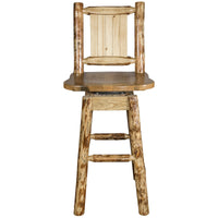 Thumbnail for montana woodworks glacier country collection barstool with back and swivel with laser engraved design mwgcbswsnrlz front
