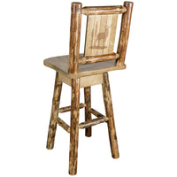 Thumbnail for montana woodworks glacier country collection barstool with back and swivel with laser engraved elk design mwgcbswsnrlzelk