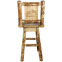 Thumbnail for montana woodworks glacier country collection barstool with back and swivel with laser engraved moose design mwgcbswsnrlzmoose back
