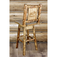 Thumbnail for montana woodworks glacier country collection barstool with back and swivel with laser engraved moose design mwgcbswsnrlzmoose indoor