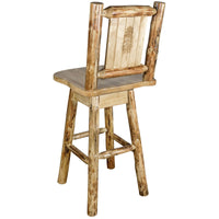 Thumbnail for montana woodworks glacier country collection barstool with back and swivel with laser engraved pinetree design mwgcbswsnrlzpine