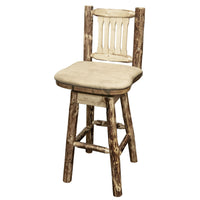 Thumbnail for montana woodworks glacier country collection-barstool with back swivel mwgcbswsnrbuck buckskin patter upholstered seat