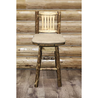 Thumbnail for montana woodworks glacier country collection-barstool with back swivel mwgcbswsnrbuck buckskin patter upholstered seat indoor