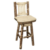 Thumbnail for montana woodworks glacier country collection-barstool with back swivel mwgcbswsnrbuck buckskin patter upholstered seat