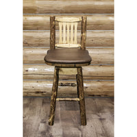 Thumbnail for montana woodworks glacier country collection barstool with back swivel mwgcbswsnrwood woodland pattern upholstered indoor