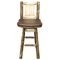 Thumbnail for montana woodworks glacier country collection barstool with back swivel mwgcbswsnrsadd saddle pattern upholstered seat
