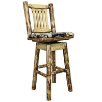 Thumbnail for montana woodworks glacier country collection barstool with back swivel mwgcbswsnrwood woodland pattern upholstered